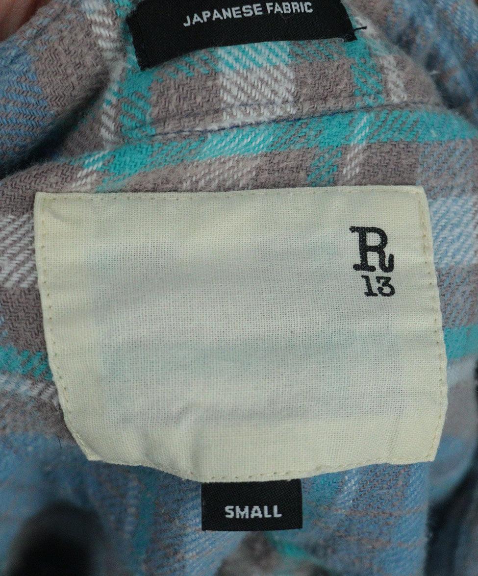 R13 Turquoise Plaid Flannel Shirt sz 4 - Image 4