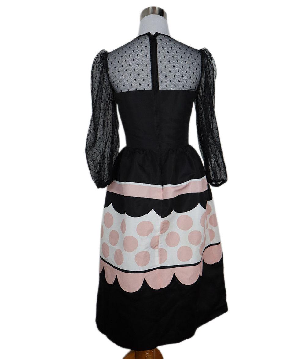 Red Valentino Black Pink & White Silk Dress w/ Lace Trim sz 2 - Image 3