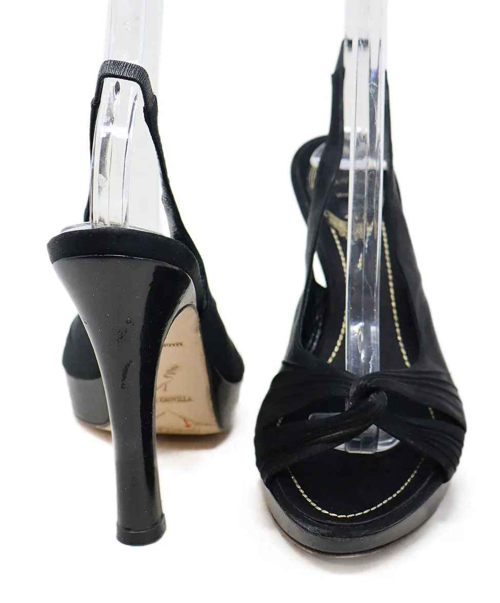 Rene Caovilla Black Satin Patent Trim Heels sz 8 - Image 3