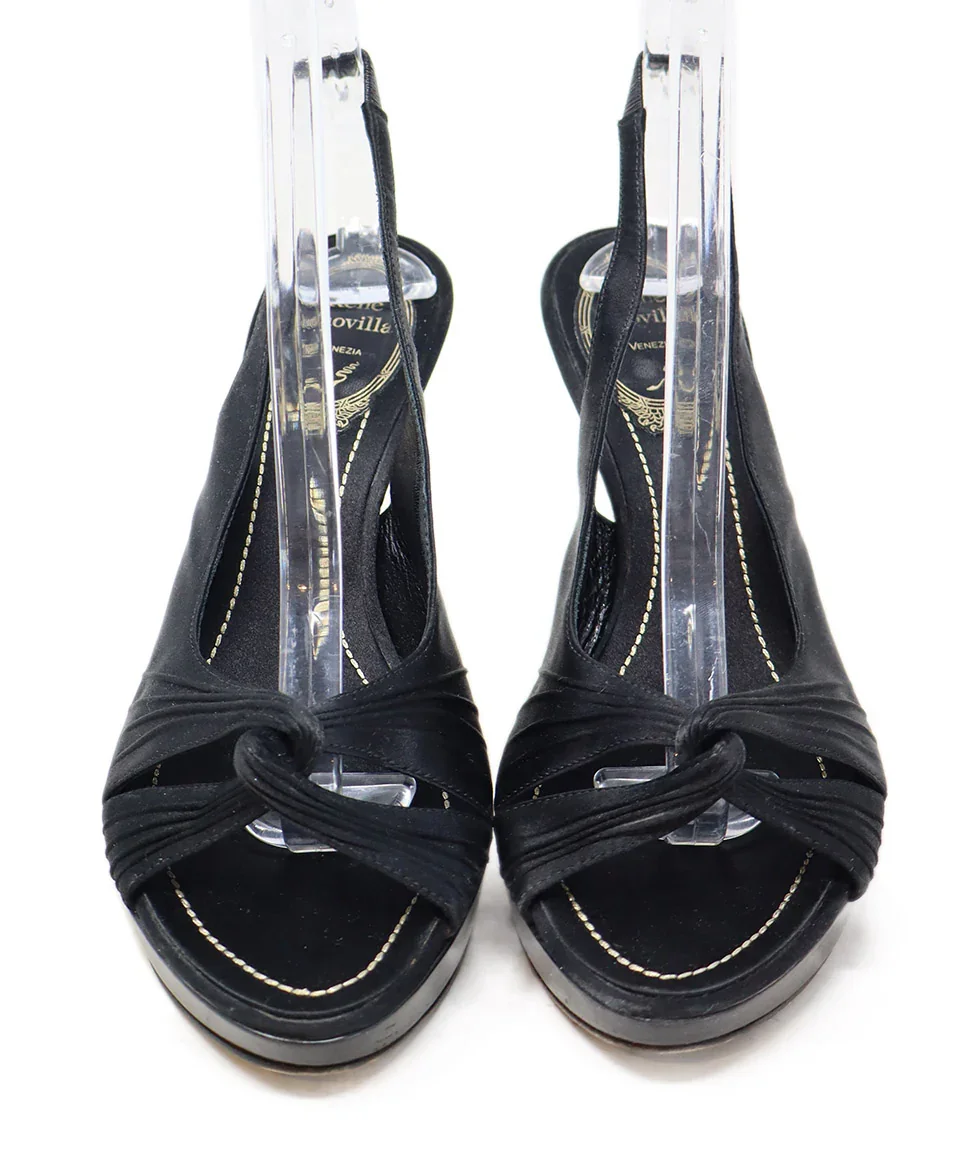 Rene Caovilla Black Satin Patent Trim Heels sz 8 - Image 4