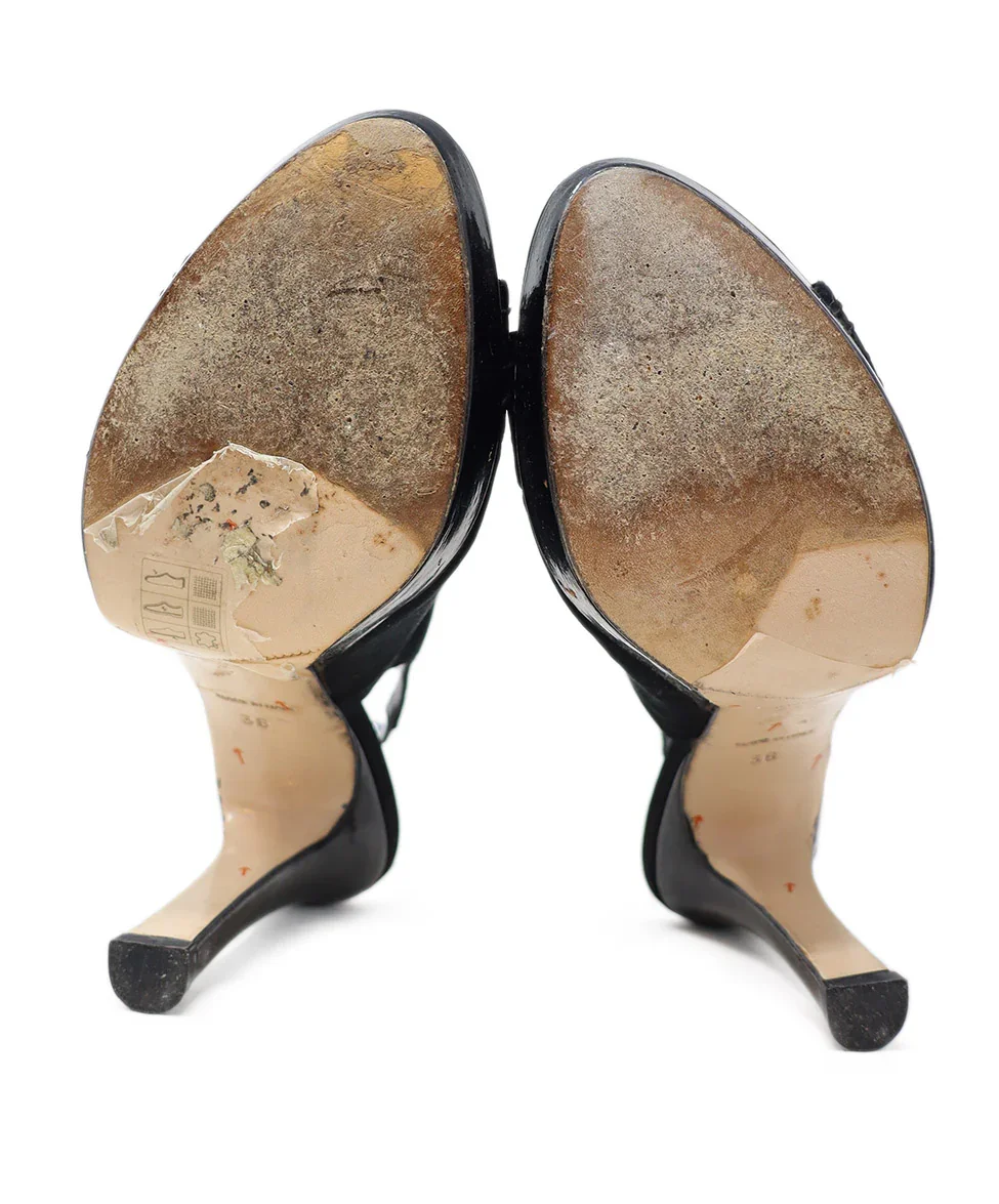 Rene Caovilla Black Satin Patent Trim Heels sz 8 - Image 5