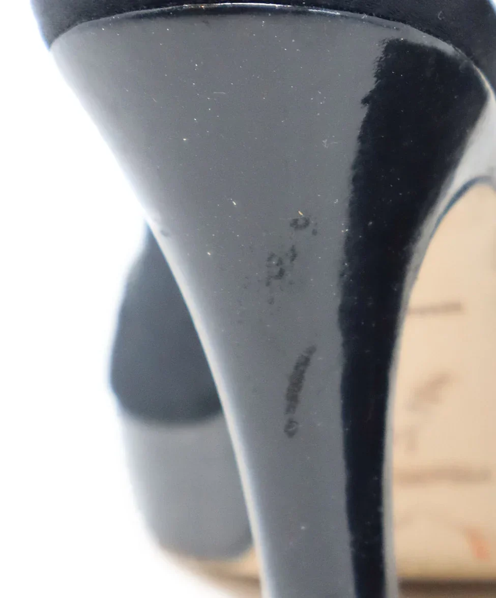 Rene Caovilla Black Satin Patent Trim Heels sz 8 - Image 7