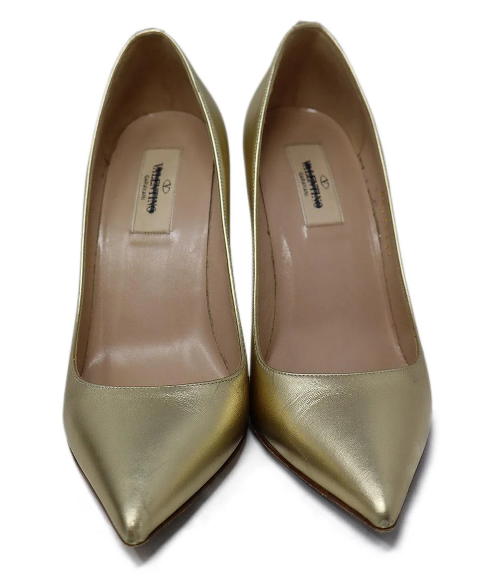 Valentino Metallic Gold Leather Heels sz 7 - Image 4
